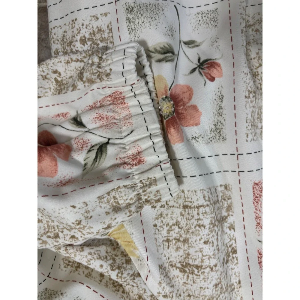 Alfred Dunner Womens 16W Floral‎ Patchwork Zip Up Jacket Beaded Sunflower White
